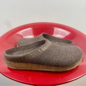 Haflinger GZH Slippers EU 40 (M7/L8.5) Gray Boiled Wool Clogs Cork Boho Germany